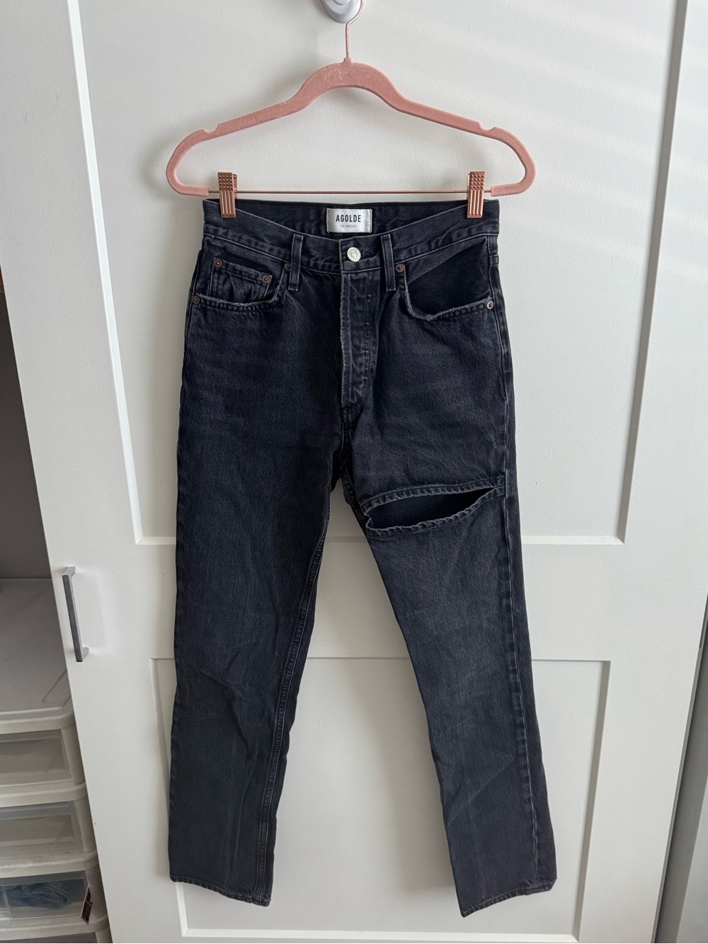AGOLDE Black Distressed Straight Jeans